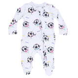 Soccer Balls Playing Soccer Pink - 2 Way Ruffle Back Zipper Footie
