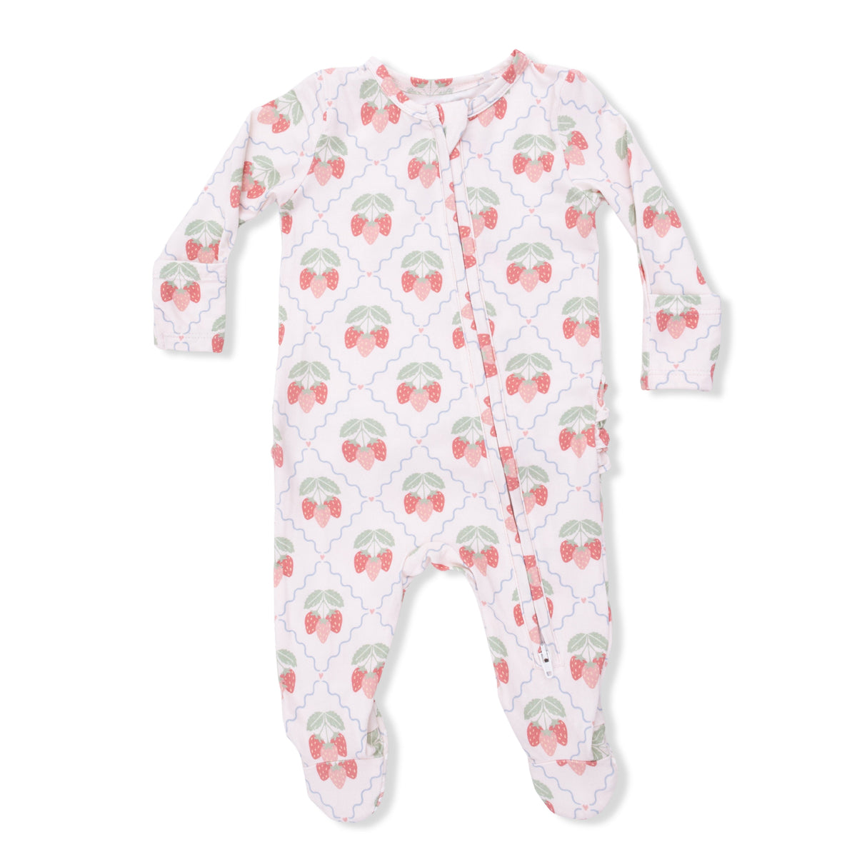 Sweet Strawberries - 2 Way Ruffle Back Zipper Footie
