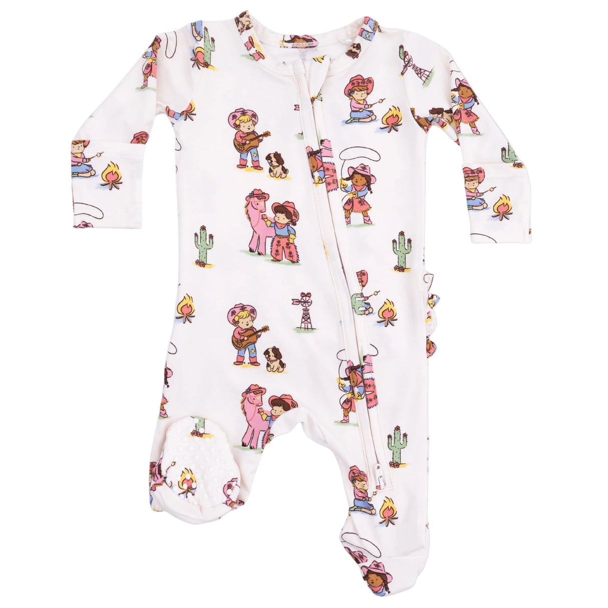 Vintage Cowgirls - 2 Way Ruffle Back Zipper Footie