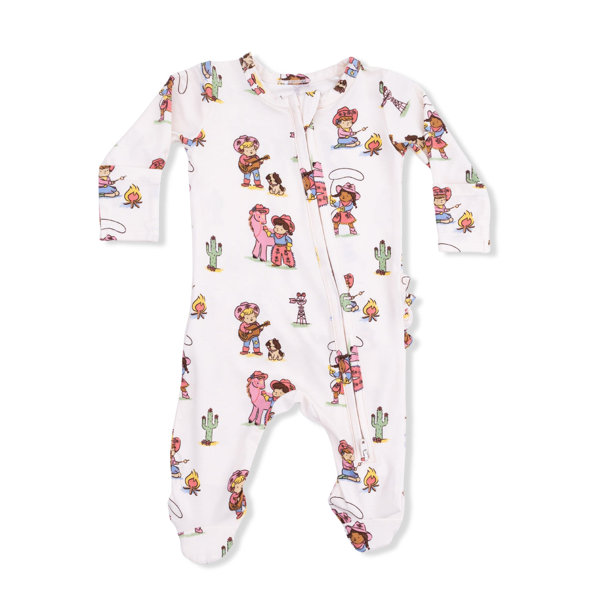 Vintage Cowgirls - 2 Way Ruffle Back Zipper Footie