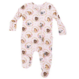 Farm Animals Floral Cameos Pink - 2 Way Ruffle Back Zipper Footie