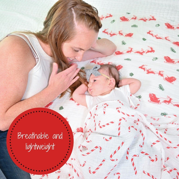 Mint To Be Together Christmas Muslin Swaddle Blanket HoneyBug