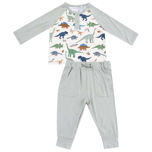 Long Sleeve Raglan Henley + Jogger - HoneyBug 