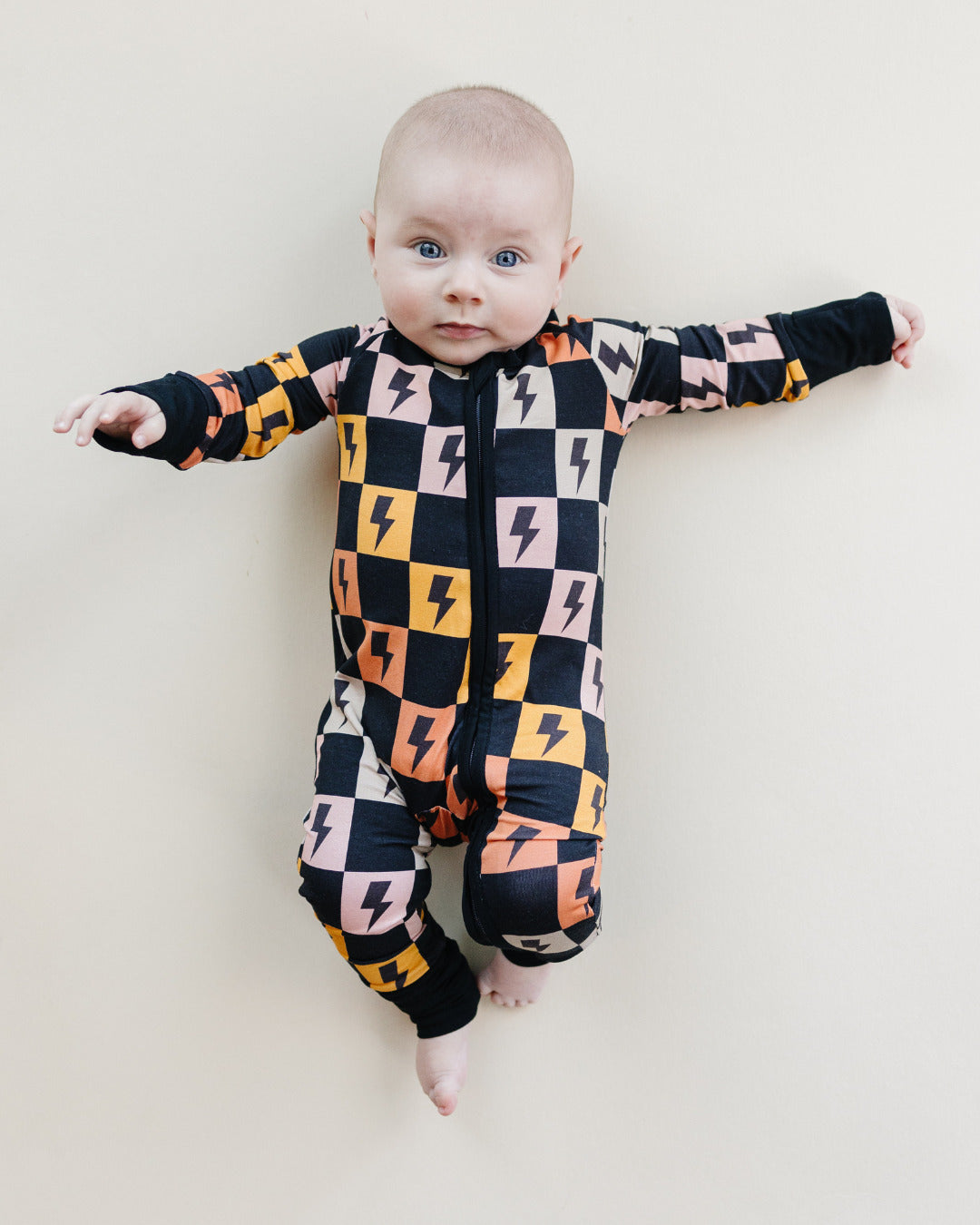 Bamboo Zip Romper | Colorful Checks & Bolts - HoneyBug 