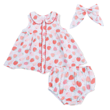 Strawberry Bliss - Jill Dress with Bloomer & Large Bow