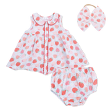 Strawberry Bliss - Jill Dress with Bloomer & Bow on Headband Set