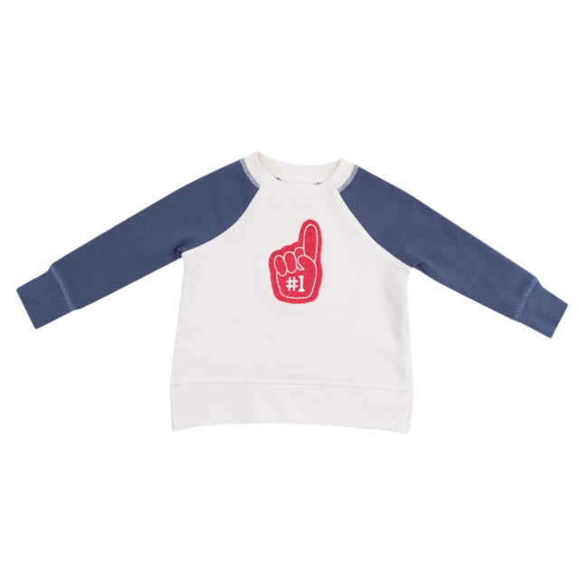 Raglan Sweatshirt with Red #1 Patch - Varsity Vintage Indigo - HoneyBug 