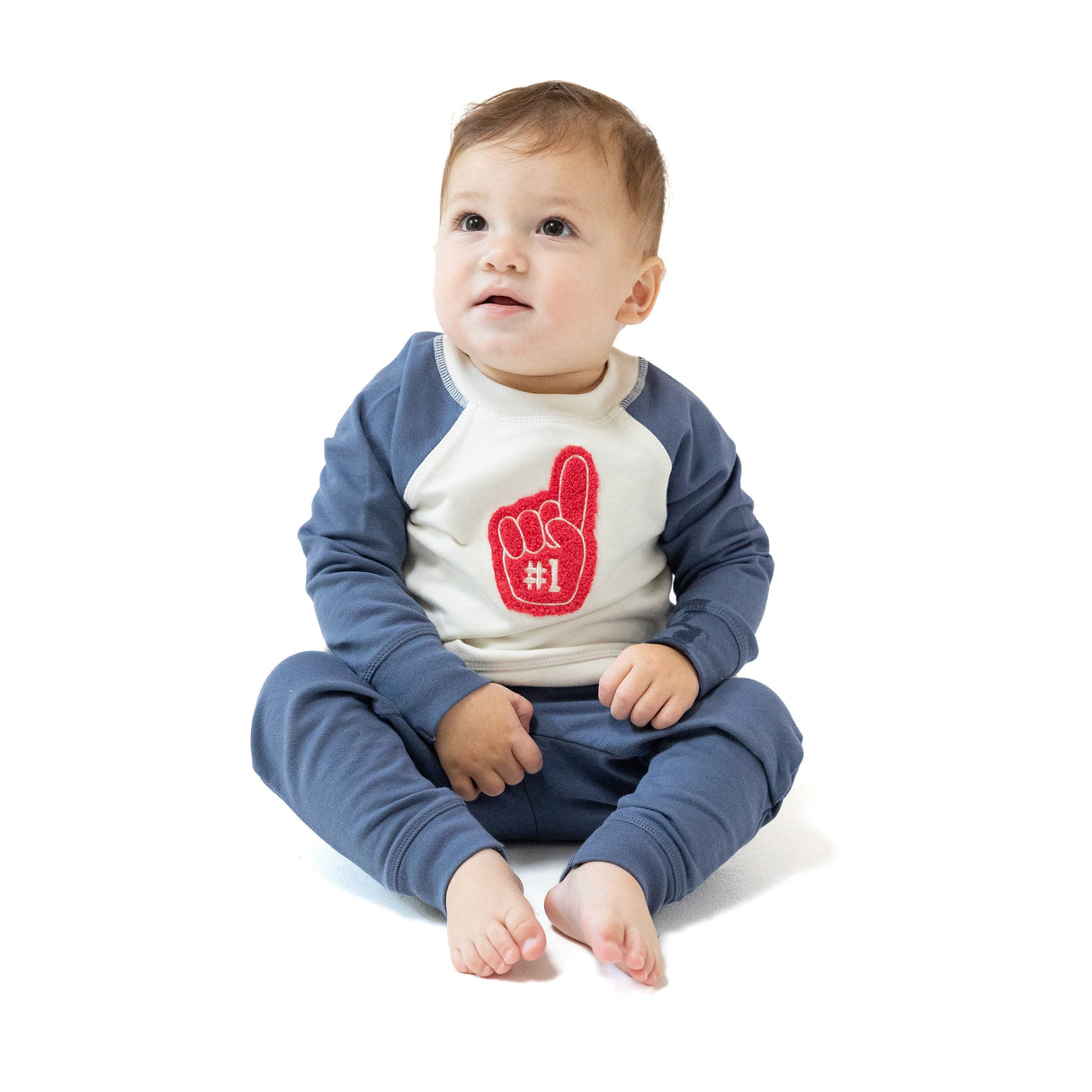 Raglan Sweatshirt with Red #1 Patch - Varsity Vintage Indigo - HoneyBug 
