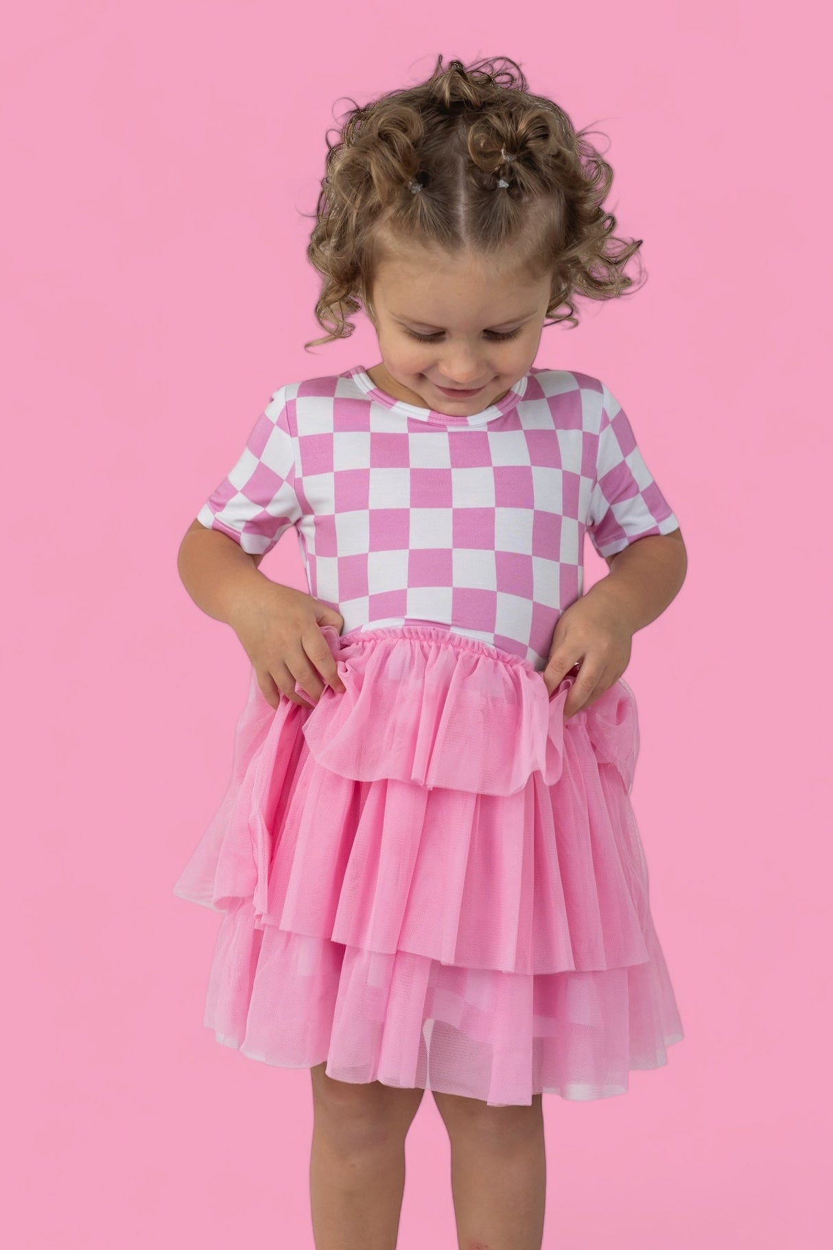 BUBBLEGUM CHECKERS DREAM TUTU DRESS - HoneyBug 