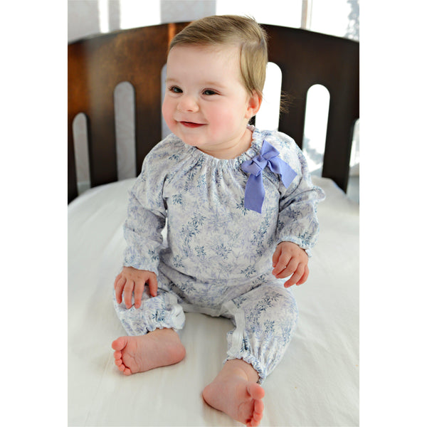 Bow Romper - Charlotte - Violet on White  100% Pima Cotton by Feather Baby - HoneyBug 