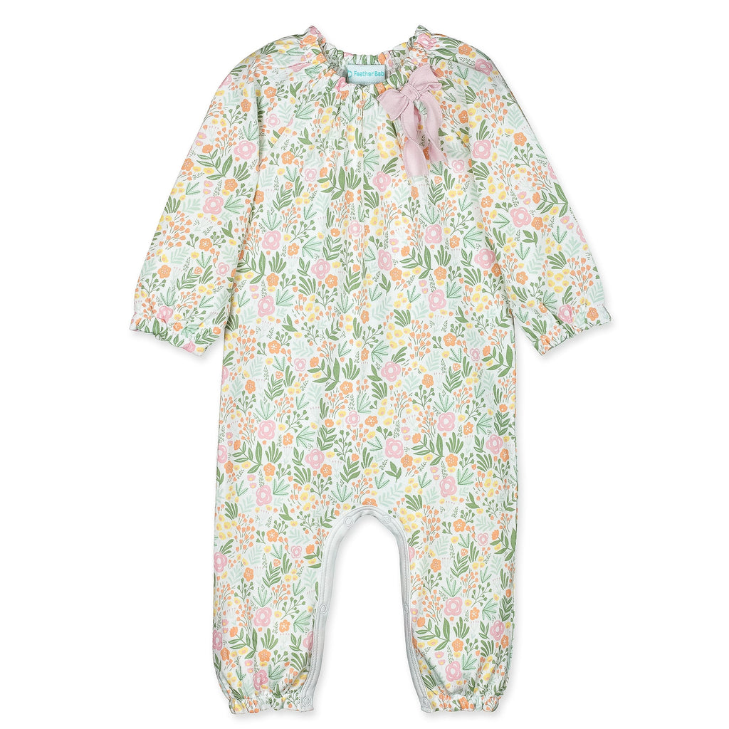 Bow Romper L/S - Beatrice  100% Pima Cotton by Feather Baby - HoneyBug 