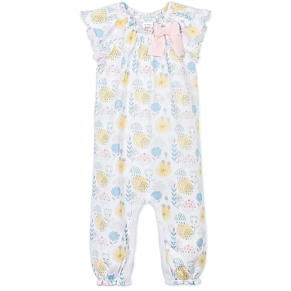 Bow Romper - Mazie on White  100% Pima Cotton by Feather Baby - HoneyBug 