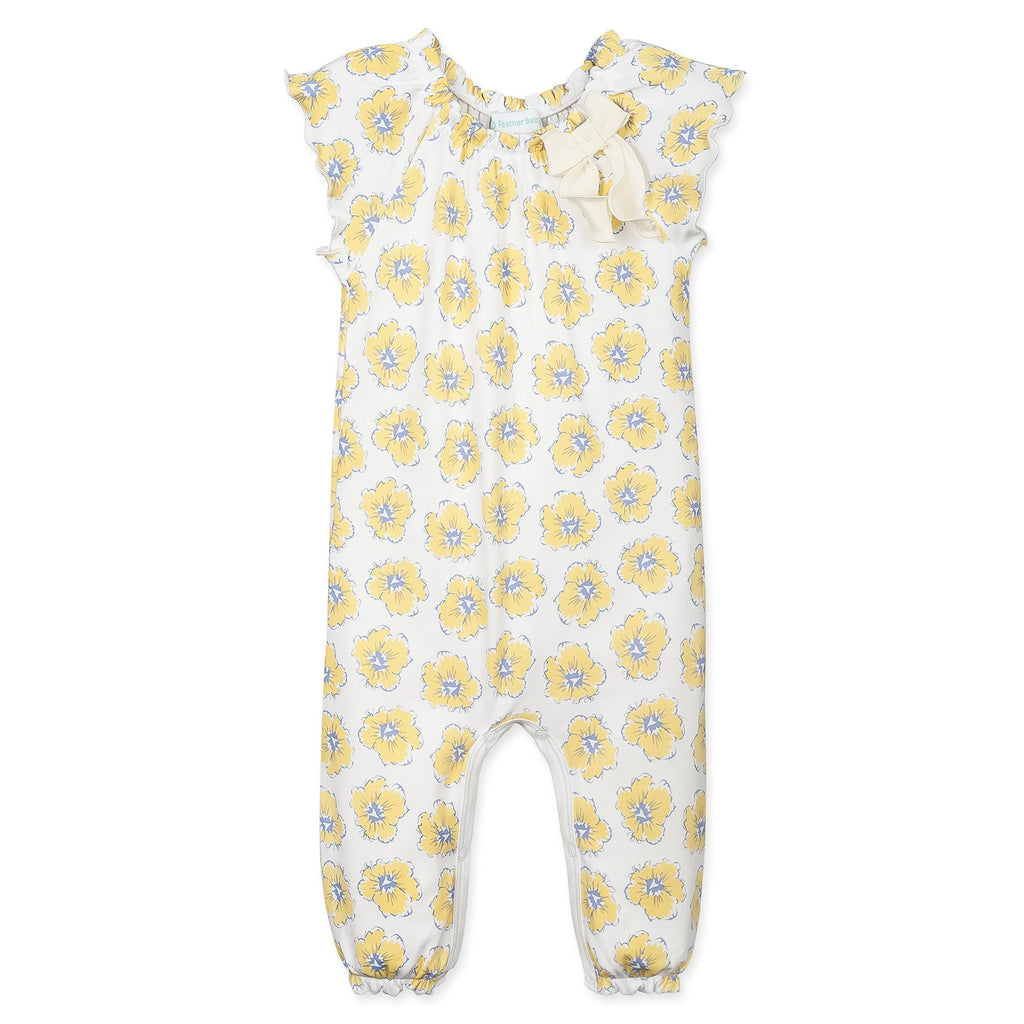 Bow Romper - Sabine on White  100% Pima Cotton by Feather Baby - HoneyBug 