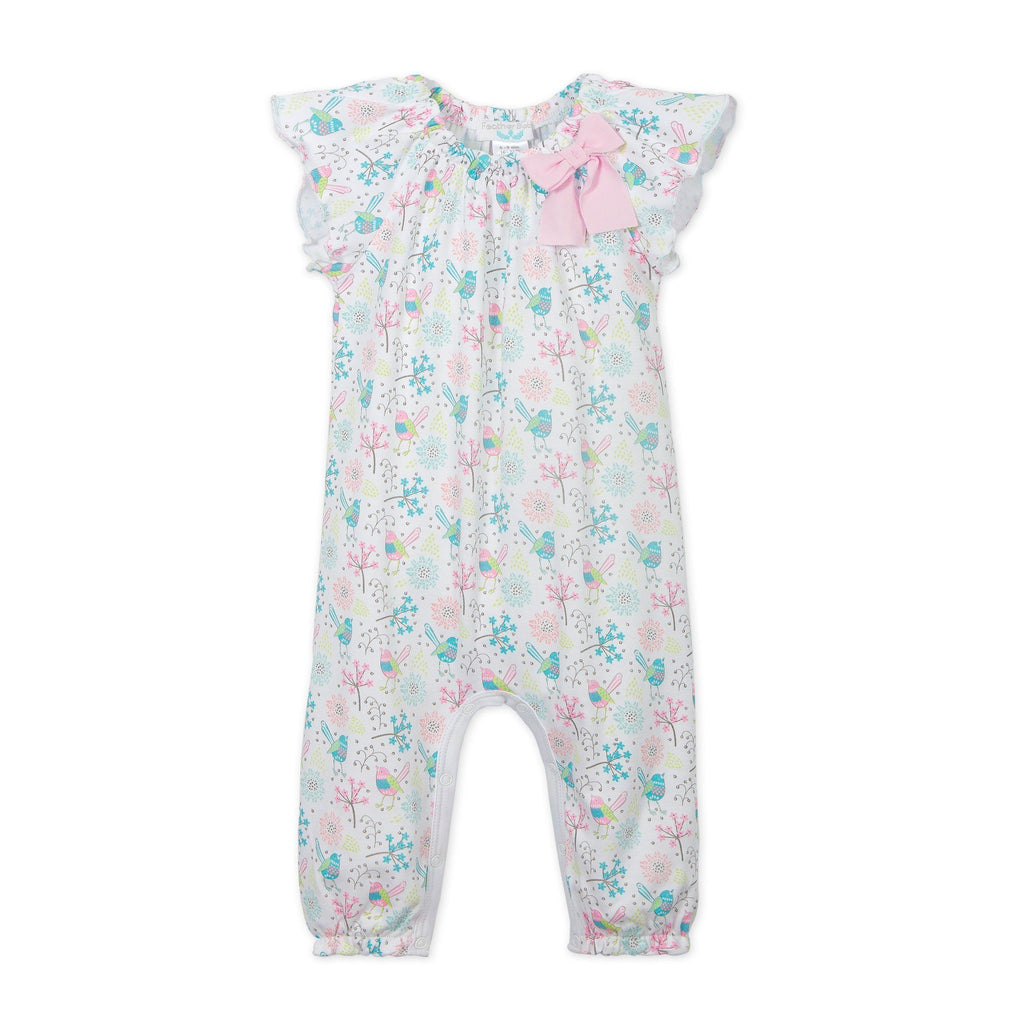 Bow Romper s/s - Regal Bird on White  100% Pima Cotton by Feather Baby - HoneyBug 