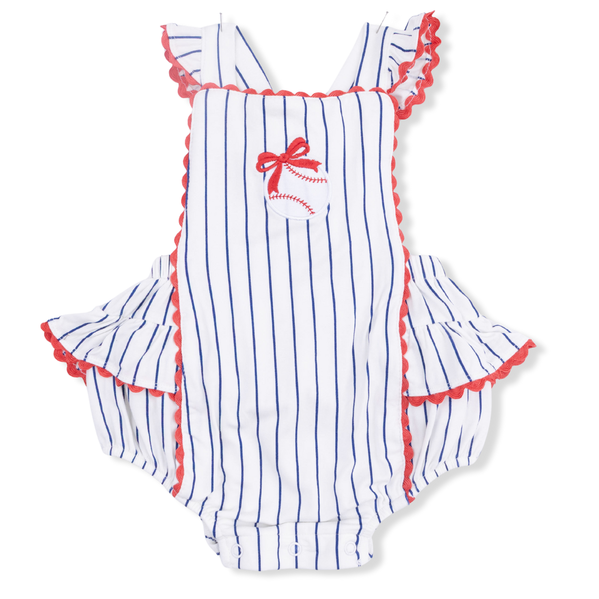 Baseball Stripe - Ric Rac Ruffle Sunsuit