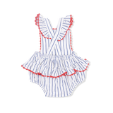 Baseball Stripe - Ric Rac Ruffle Sunsuit