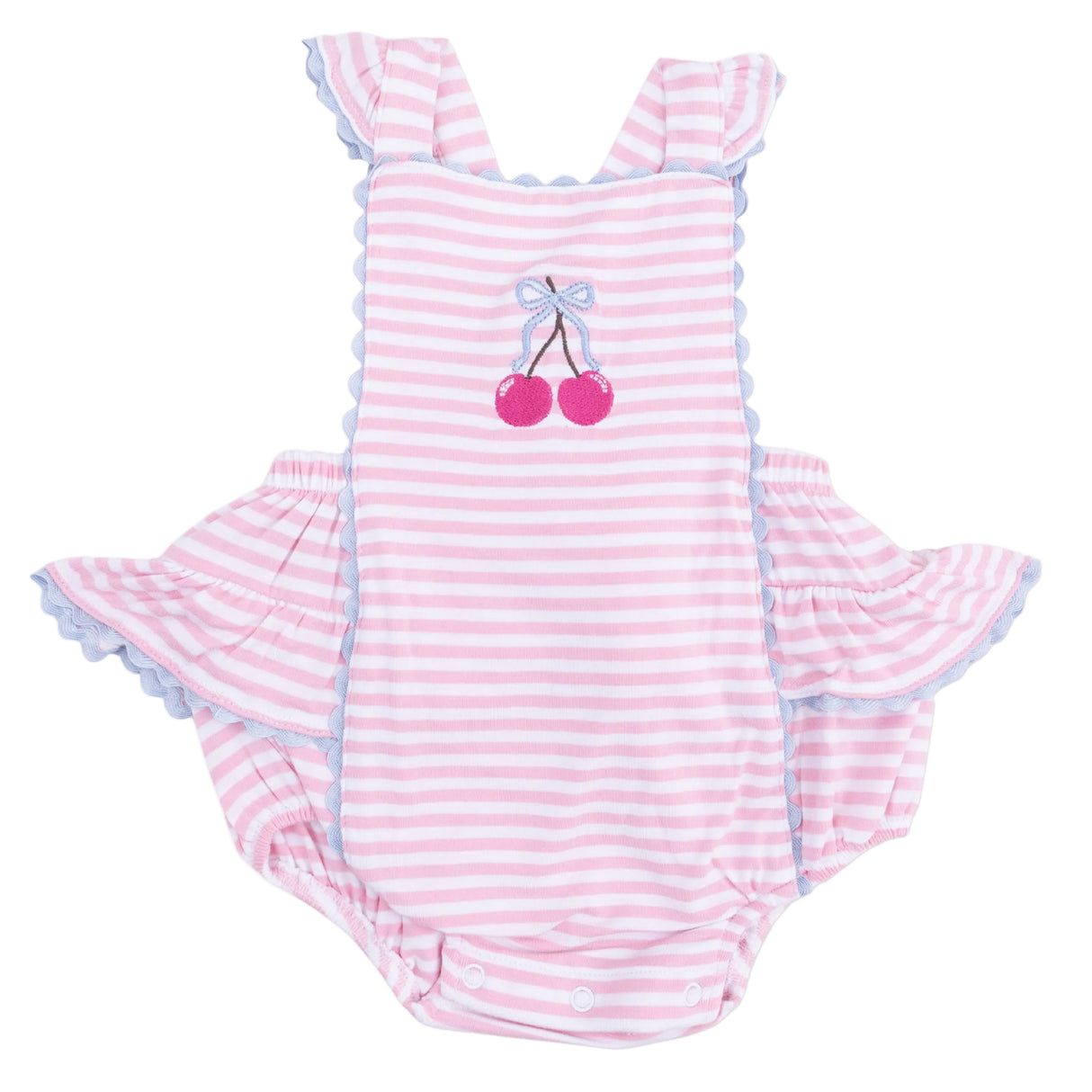 Cherry Stripe - Ric Rac Ruffle Sunsuit