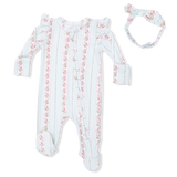 Antoinette Stripe - 2 Way Ruffle Sleeve Zipper Footie & Headband Set