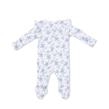 Baby Blue Vines Floral - 2 Way Ruffle Sleeve Zipper Footie