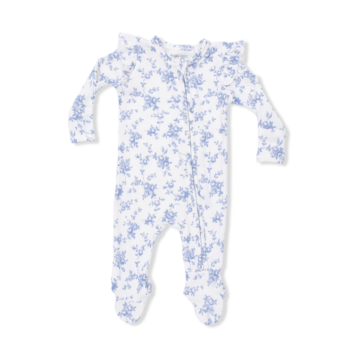 Baby Blue Vines Floral - 2 Way Ruffle Sleeve Zipper Footie