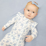 Baby Blue Vines Floral - 2 Way Ruffle Sleeve Zipper Footie