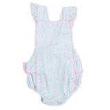 Tiny Cherry Stripe - Ric Rac Ruffle Sunsuit