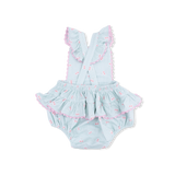 Tiny Cherry Stripe - Ric Rac Ruffle Sunsuit