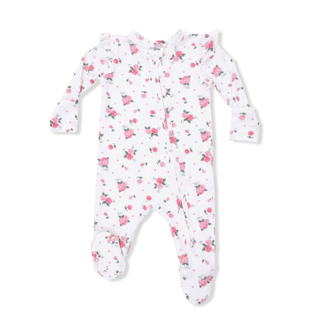 Pink Rosettes - 2 Way Ruffle Sleeve Zipper Footie