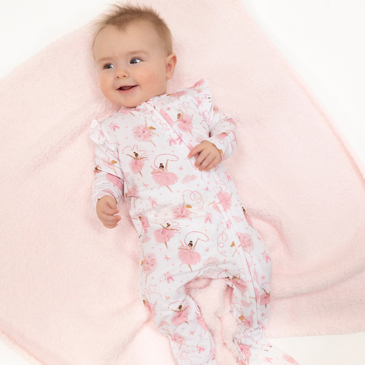 Ribbon Ballerinas - 2 Way Ruffle Sleeve Zipper Footie