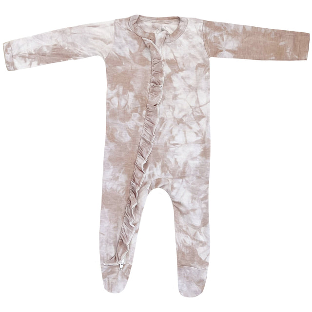 Ruffle 2 Way Zip Romper - Champagne Marble - HoneyBug 