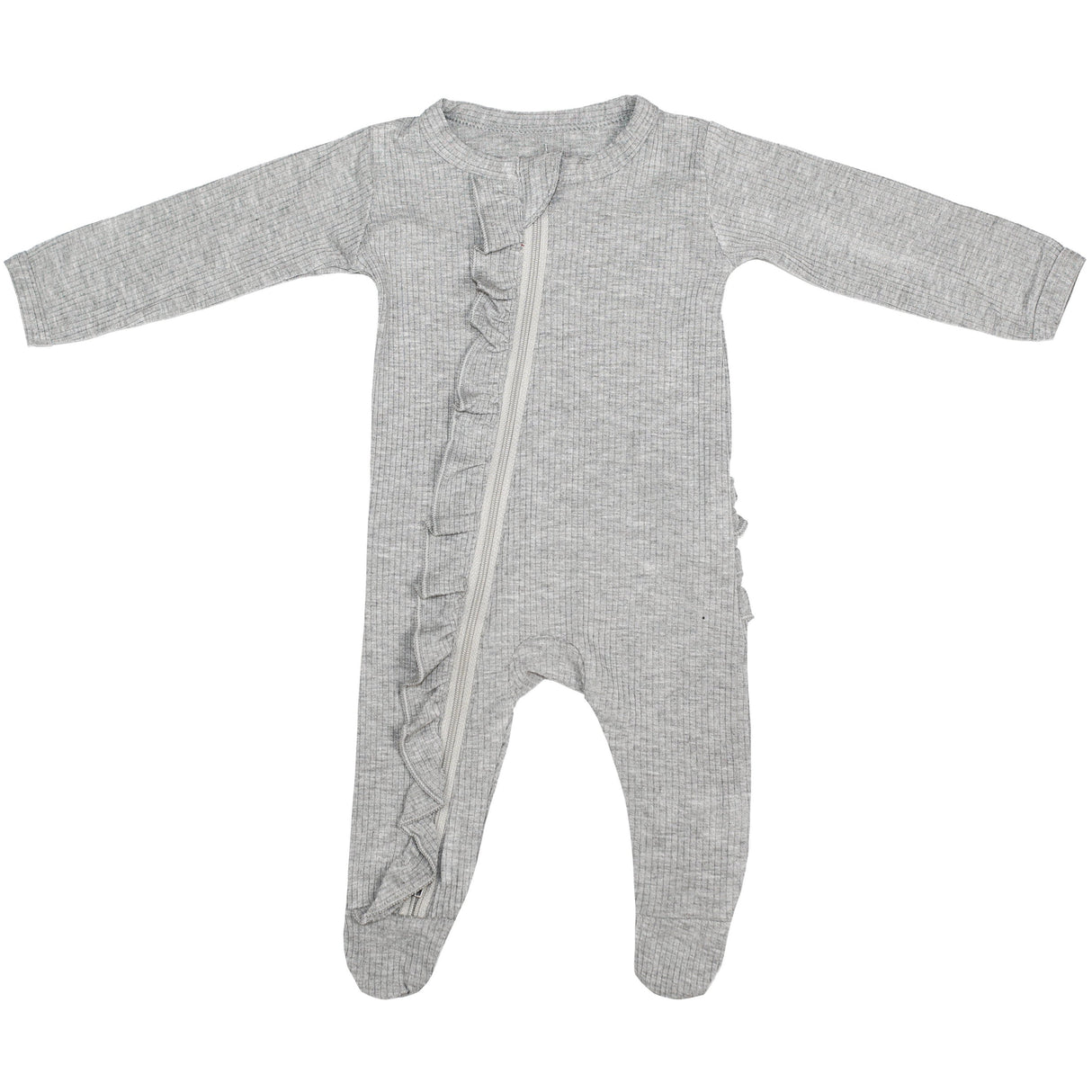 Ruffle 2 Way Zip Romper - Ribbed Gray - HoneyBug 