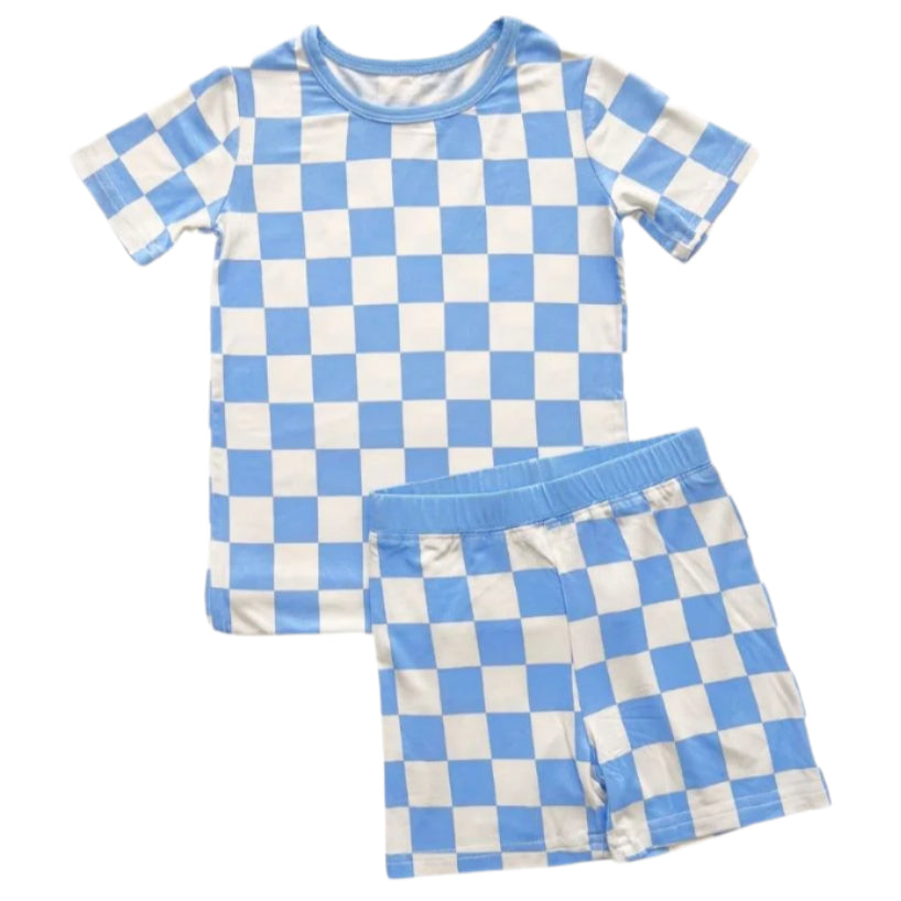 Bamboo Two Piece Shorts Set | Blue Checkered - HoneyBug 