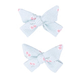 Tiny Cherry Stripe - 2 Pack Bow Clips