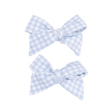 Mini Gingham Blue - 2 Pack Bow Clips