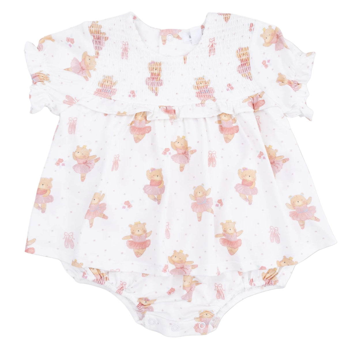 Teddy Bear Ballerina - Smocked Ruffle Bubble with Skirt