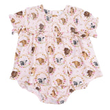 Farm Animals Floral Cameos Pink - Smocked Ruffle Bubble with Skirt