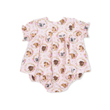 Farm Animals Floral Cameos Pink - Smocked Ruffle Bubble with Skirt