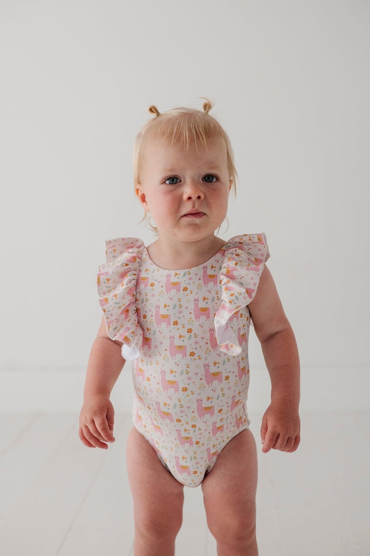 Baby Girl Ruffle Sleeve Cross Back Swimsuit
