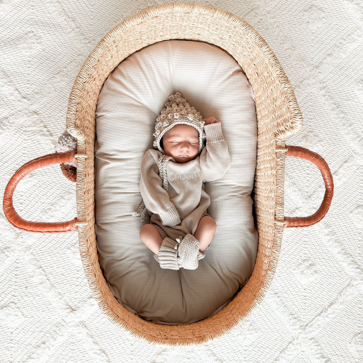 Oat Ribbed Baby Lounger Cover