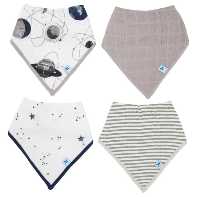 Cotton Muslin + Fleece Bandana Bib 4 Pack - Planetary - HoneyBug 