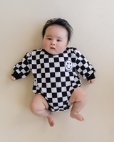 Bubble Romper | Checkered Smiley Black - HoneyBug 