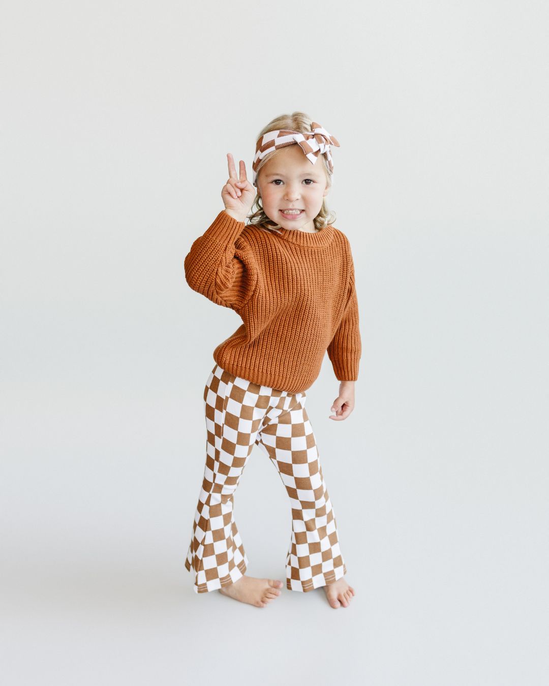 Checkered Flare Pants | Copper - HoneyBug 
