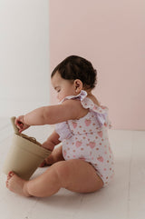 Girl's Ruffle Sleeve Cross Back Swimsuit