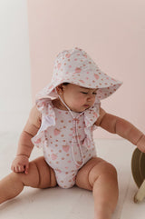 Girl's Ruffle Sleeve Cross Back Swimsuit