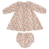 Long Sleeve Ruffle Smocked Neck Dress + Diaper Cover - HoneyBug 