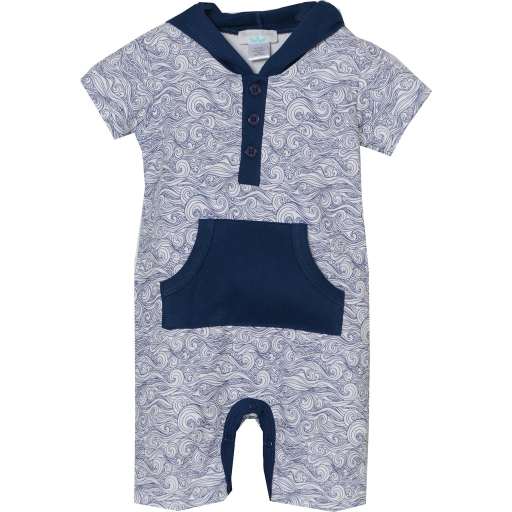 Hoody Romper - Anime Wave on White  100% Pima Cotton by Feather Baby - HoneyBug 
