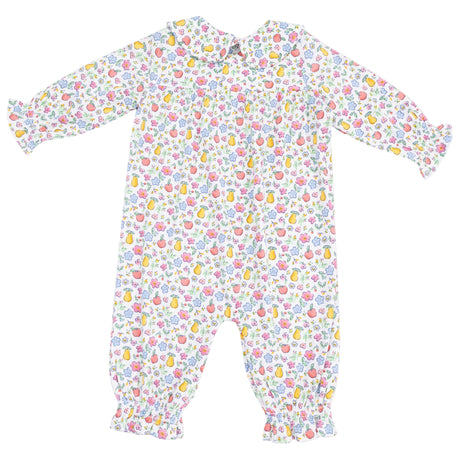 Smocked Long Sleeve Romper with Peter Pan Collar - HoneyBug 