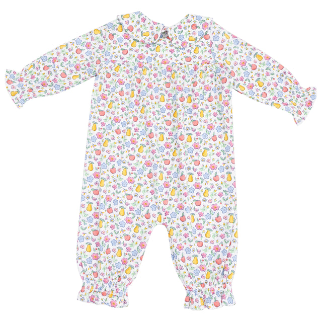 Smocked Long Sleeve Romper with Peter Pan Collar - HoneyBug 