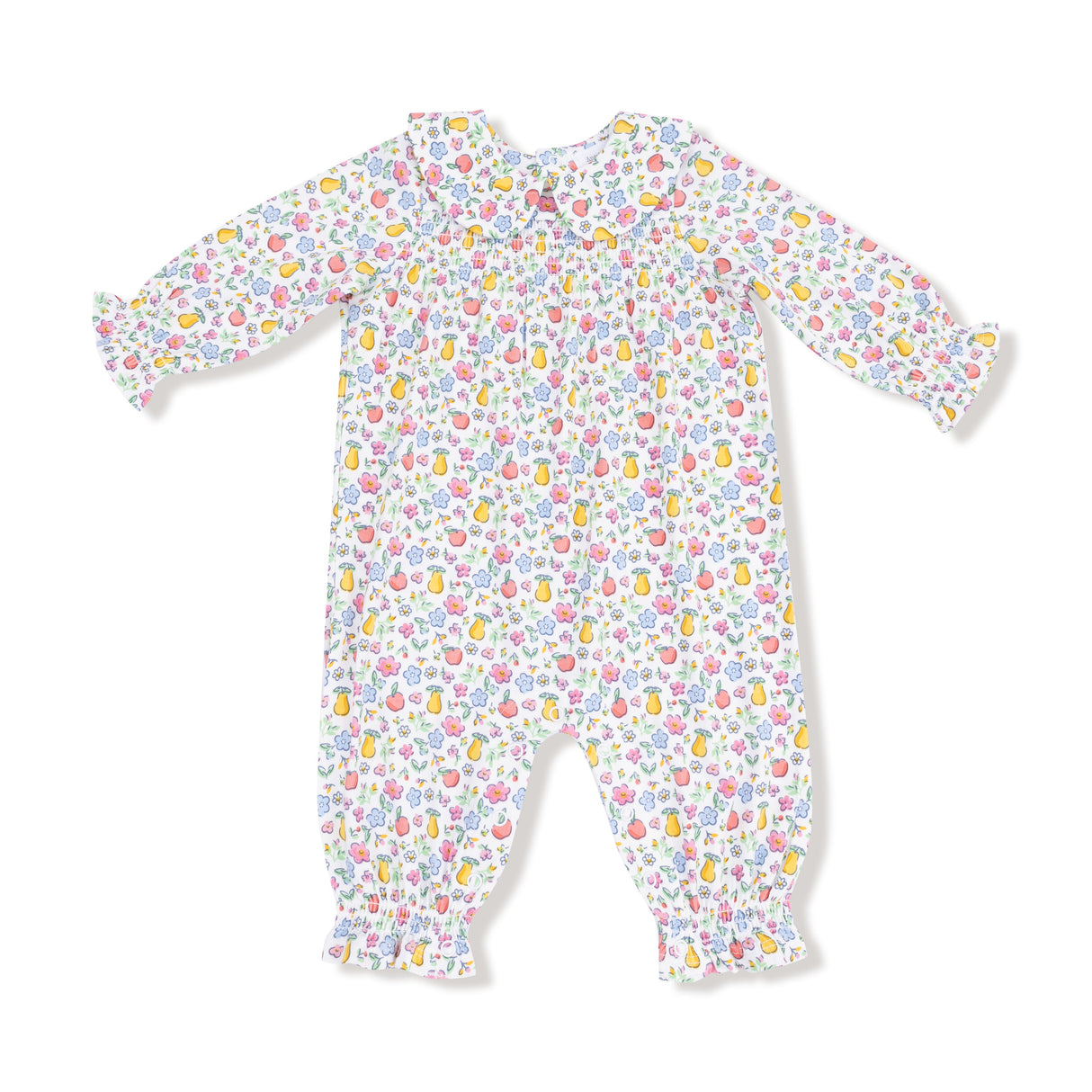 Smocked Long Sleeve Romper with Peter Pan Collar - HoneyBug 