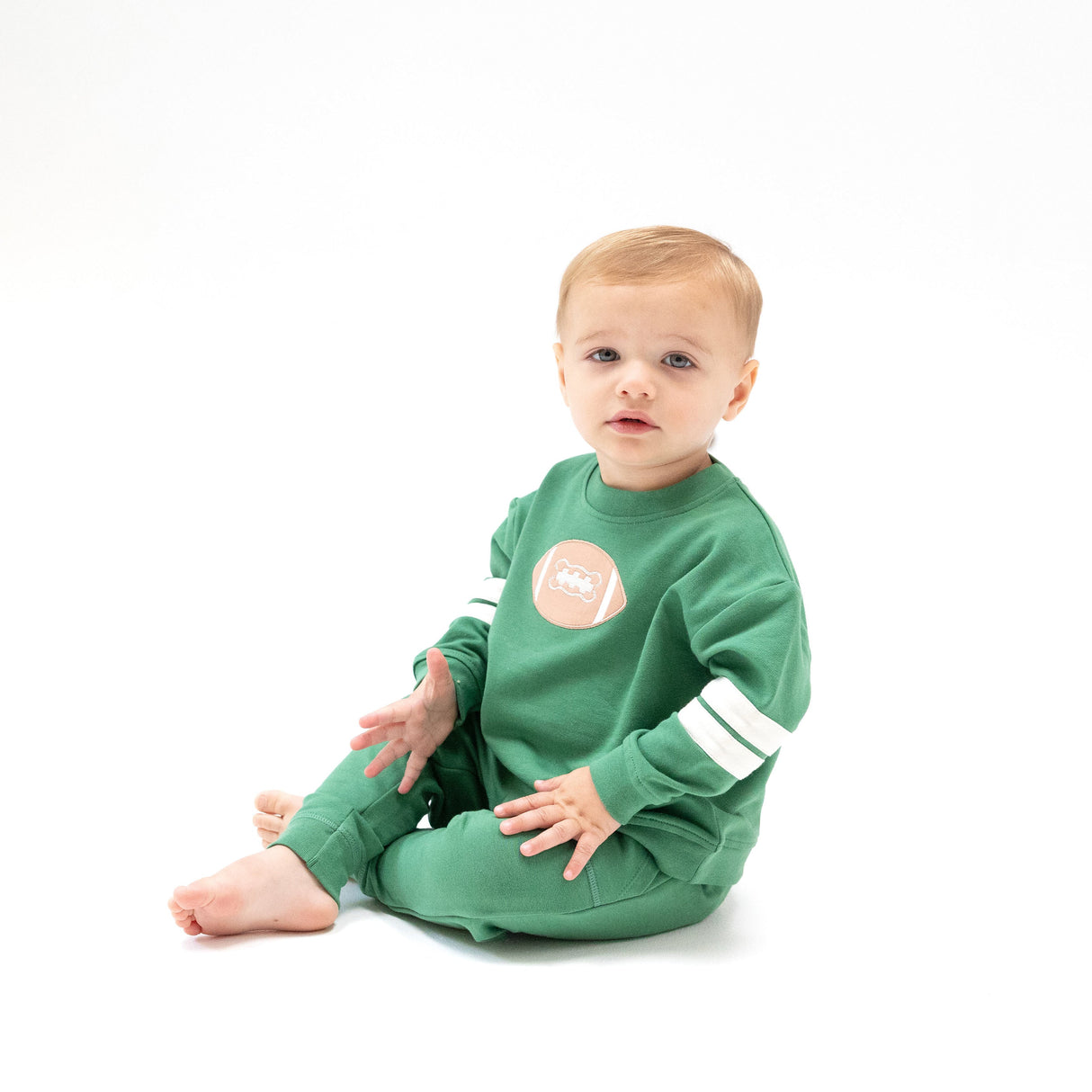 Cozy Drop Sleeve Sweatshirt with Varsity Stripes - Varsity Green - HoneyBug 